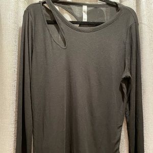 Alo Yoga Black Asymmetric Ribbed Long Sleeve Shirt